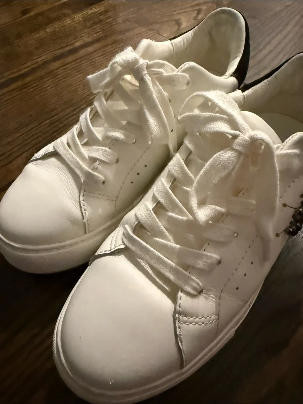 Kurt Geiger White Leather Platform Sneaker with Beaded Eye Motif